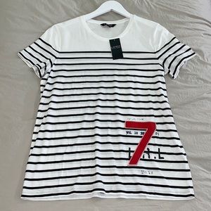 NWT Ralph Lauren Large Women’s Black and White Stripe Short Sleeve Top